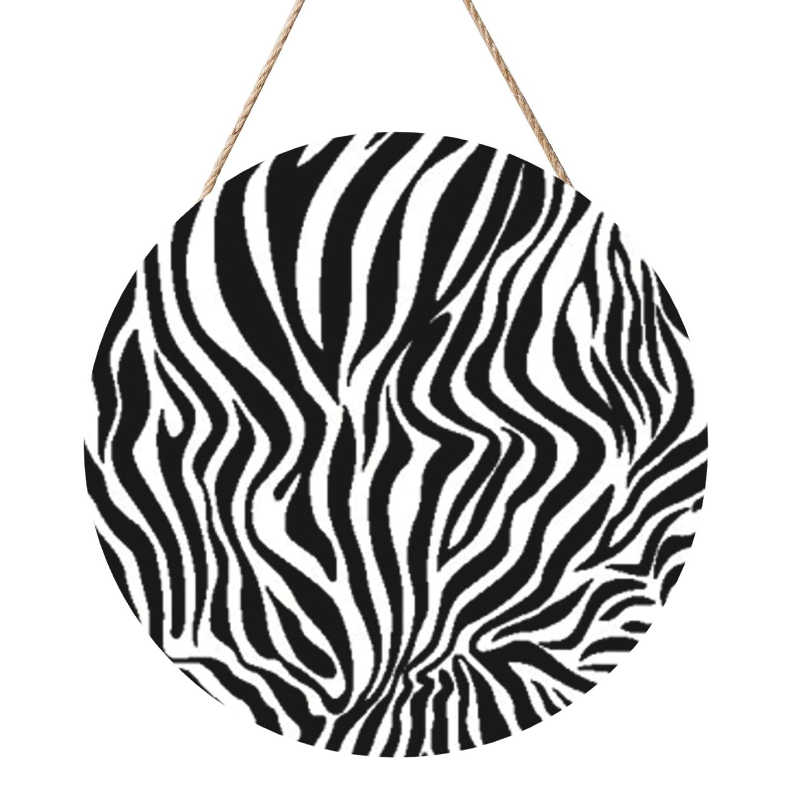 InOmak Zebra Print, Round Wood Panel Painting 12 in, Wall Hanging Painting For Home
