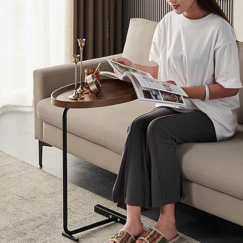 Miniatura 6 de TRUNYAQI Mesa auxiliar en forma de C, mesa auxiliar pequeña en C para sofá y mesita de noche, mesas auxiliares de sofá que se deslizan debajo, mesa