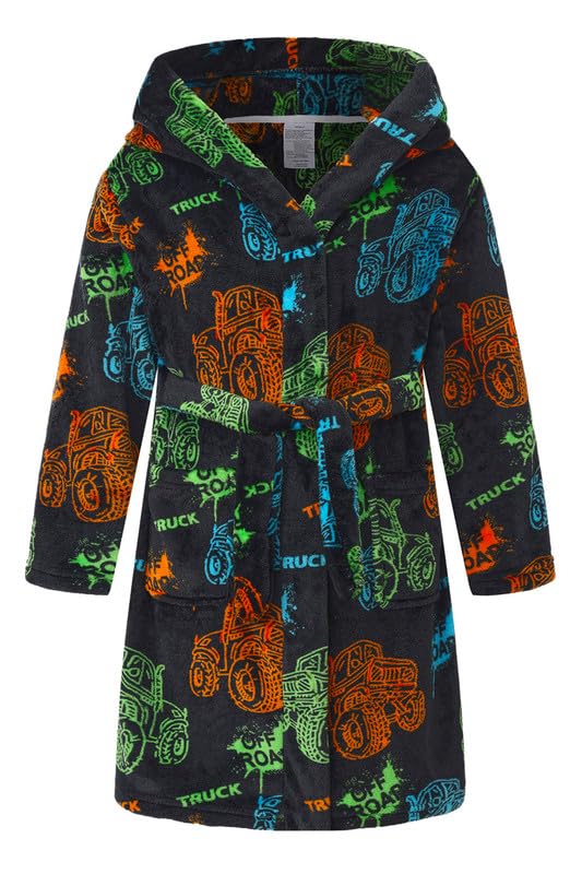 HDOBHIO Boys Girls Robes Kids Toddler Flannel Hooded Bathrobe Pajamas Sleepwear 2-16 Years