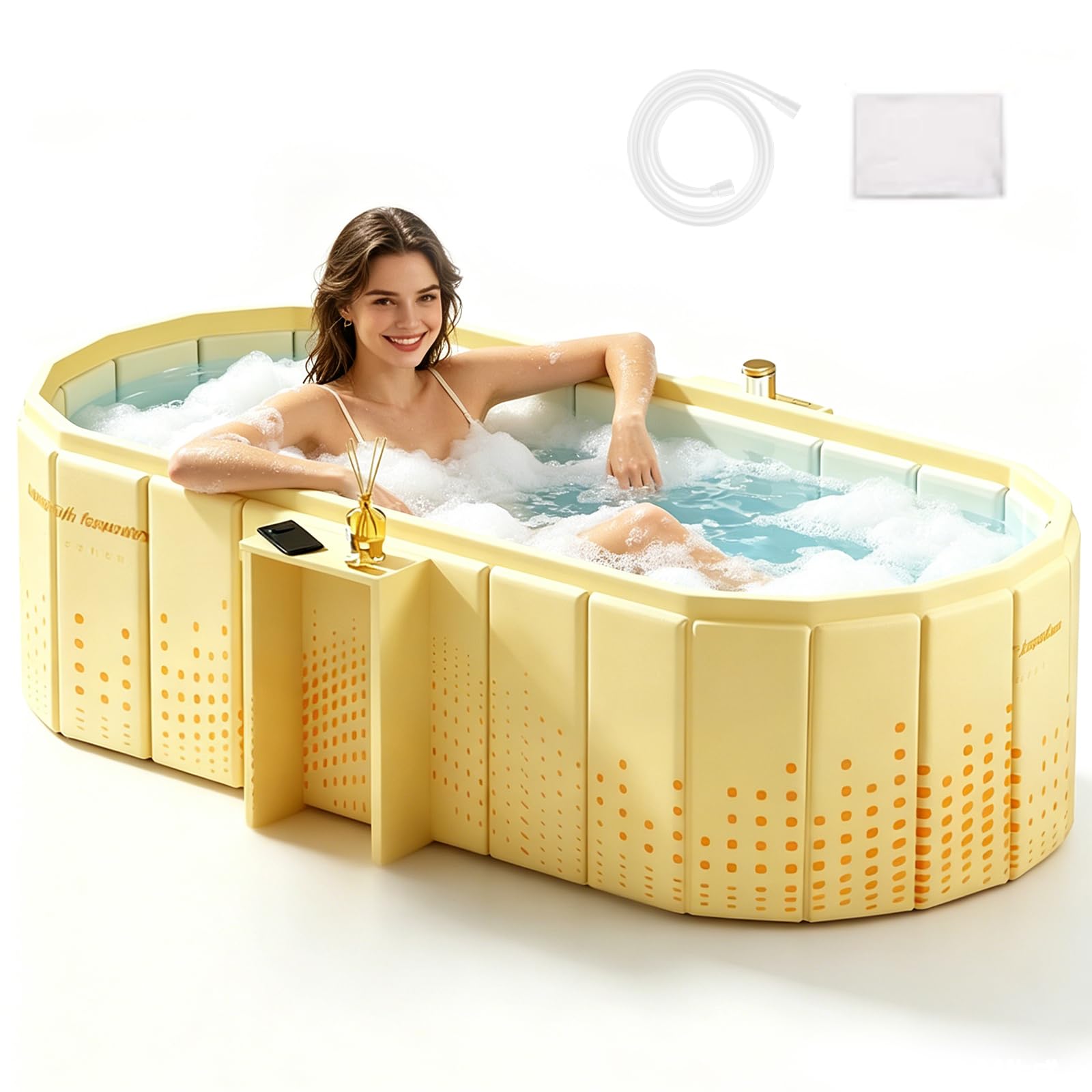 Faltbare Badewanne Erwachsene, Tragbare Faltbare Badewanne mit Ablage 150 cm, Für 2 Personen, 5-Schicht-Isolierung, 2-in-1 Eisbad & Heiß-SPA, Für Dusche, Garten, Camping & Wohnmobil