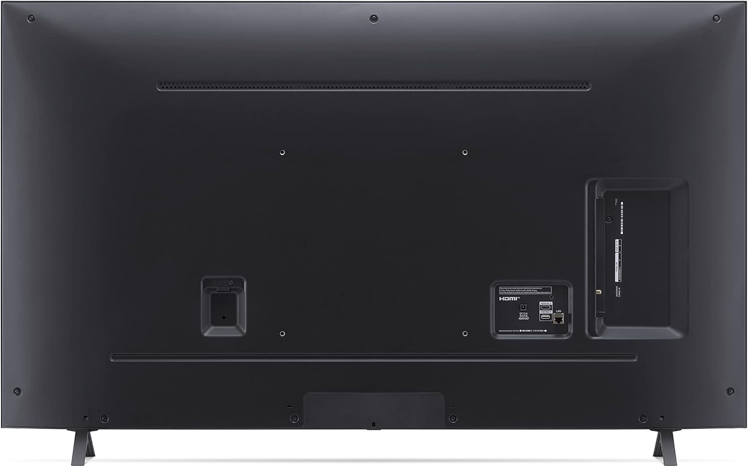 Rear view of the LG NanoCell TV showing various input ports including HDMI, USB, Optical Digital Audio Out, and LAN.