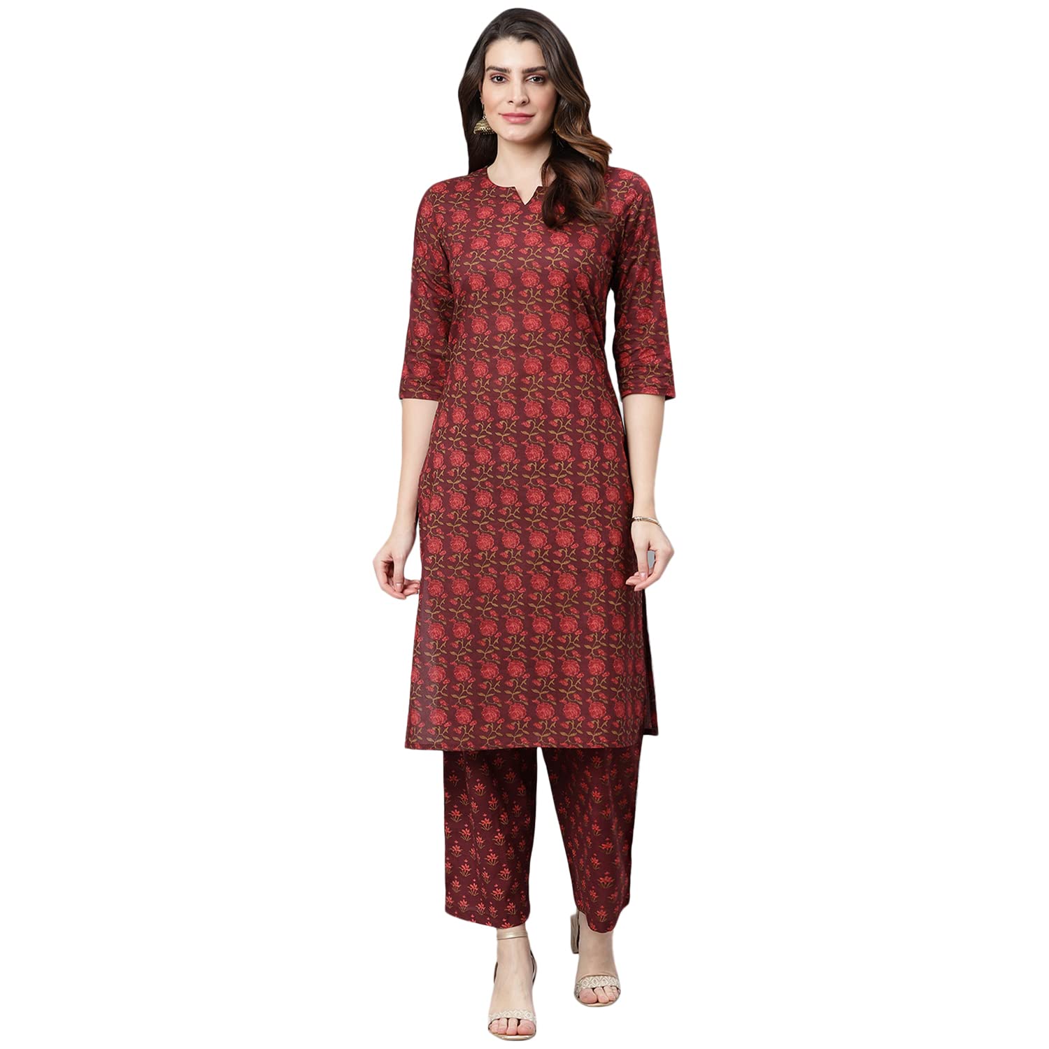 Maroon Printed Kurta Set-image-11