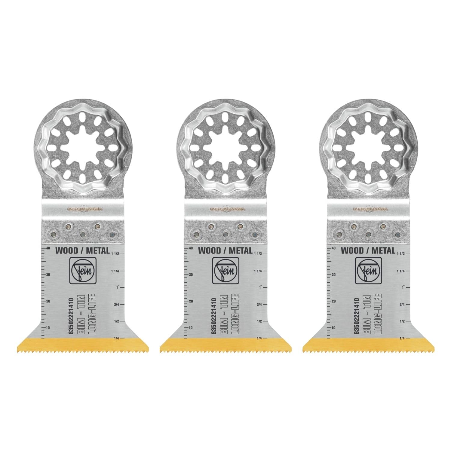 Fein Starlock Titan Coated Demolition Oscillating Saw Blade | BIM Titanium Coating, Precision Cutting for Wood, Plasterboard & Plastics - 2" Width, 2" Length, 3-Pack - 63502221420