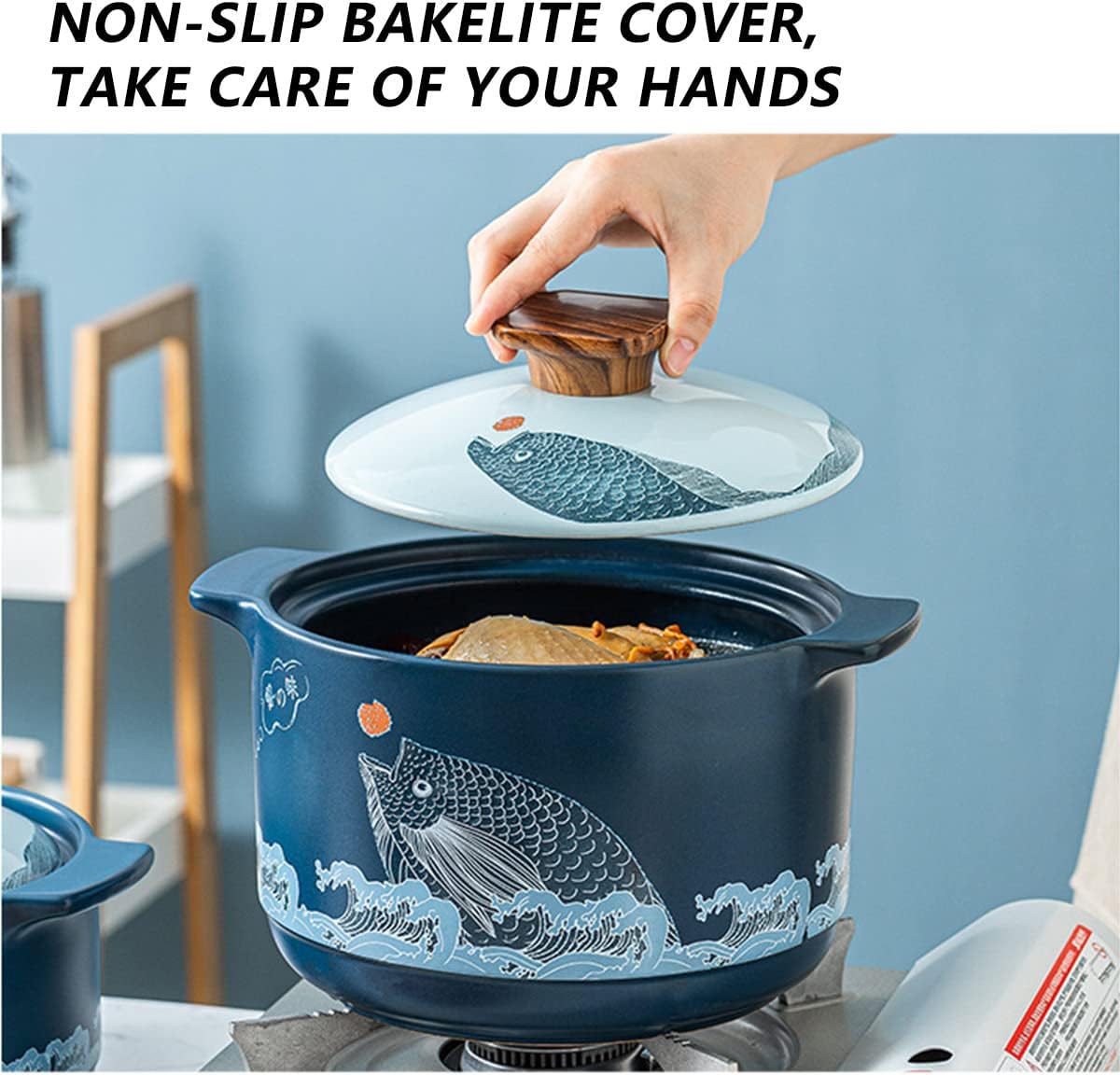 Ceramic Casserole Stockpot Chinese Style Cooking Pot Cookware Stovetop, Heat Resistant Nourishing Soup Pot,Household Gas Stove Stew Pot, for Dinner And Party,3.5L