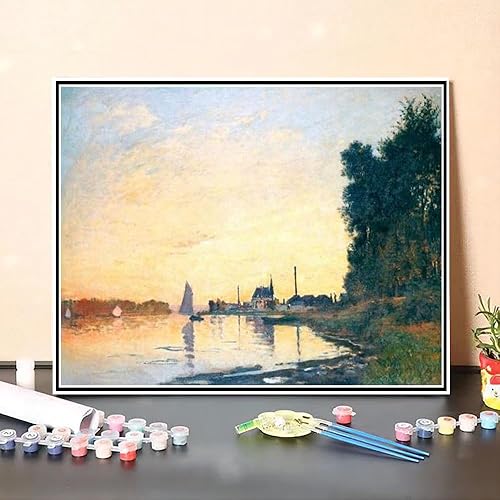 DIY Adultos Principiante Pintura por Números Kits Pintura De Oscar Claude Monet Argenteuil Tarde Artesanía Kits 40X50Cm
