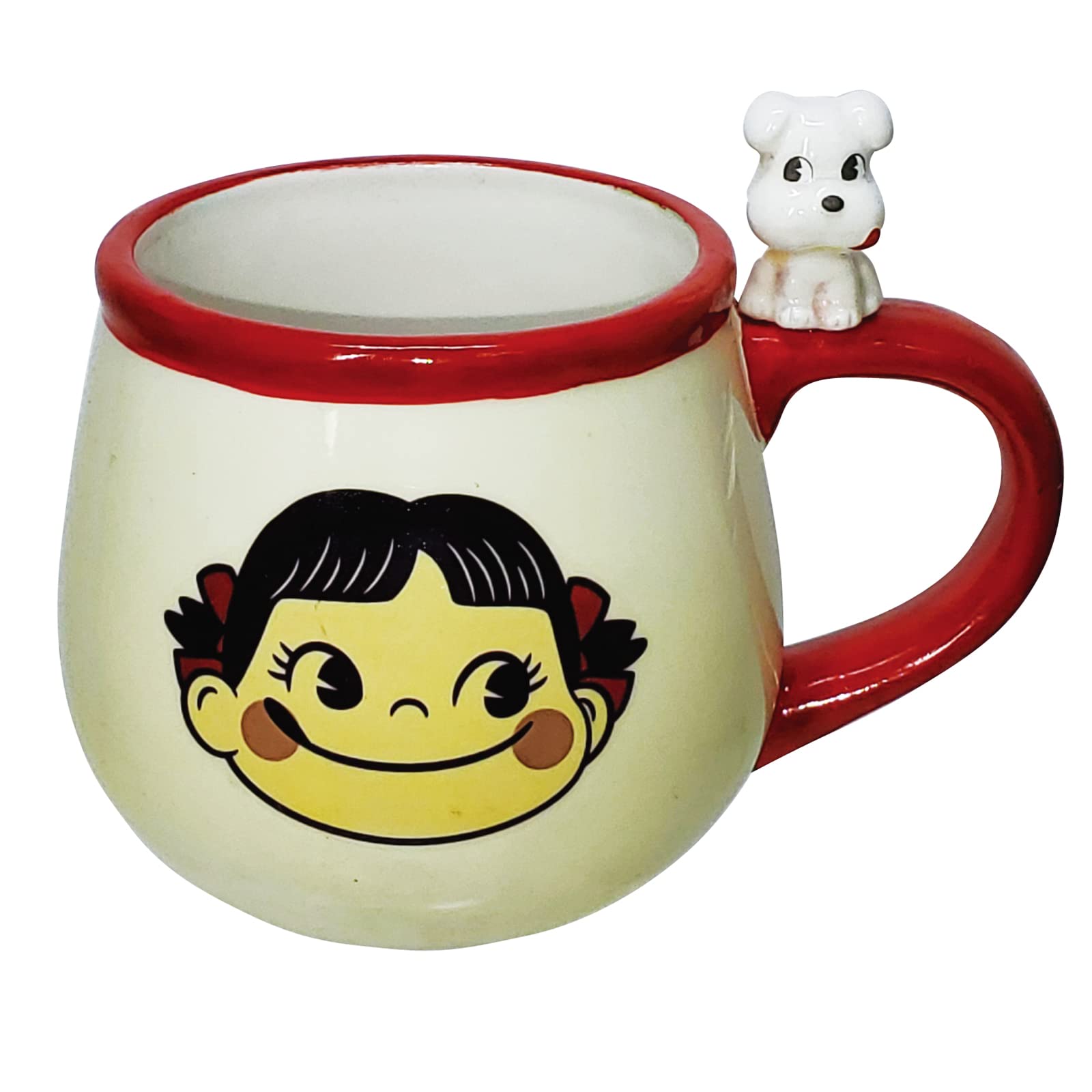 Sunart SAN3798 Fujiya Peko-chan Dog Mug with Figure, Approx. 11.8 fl oz (340 ml), Cream