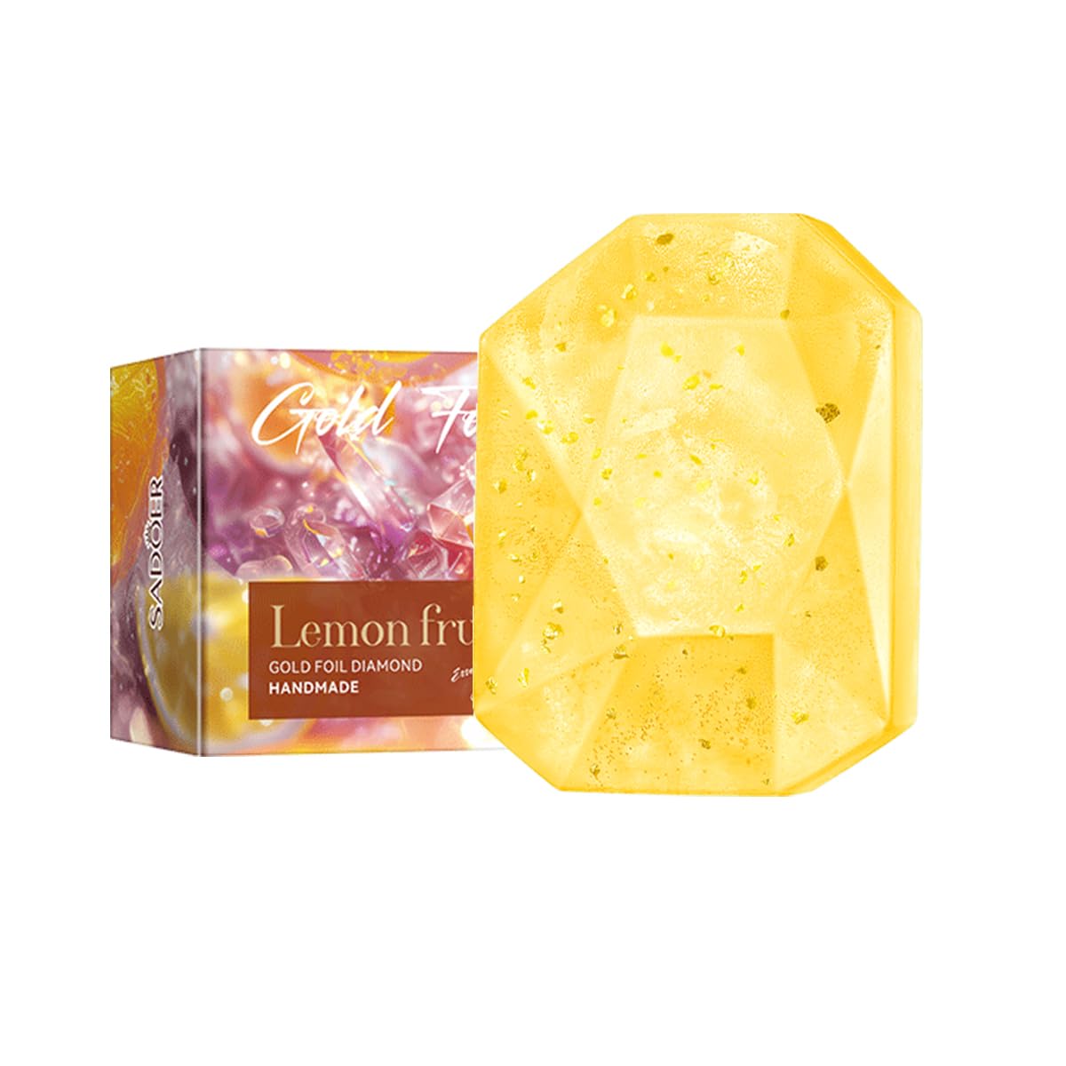 Lemon Gentle Cleanser Soap Bars Moisturizes Gold Foil Diamond Handmade Bar for Face Body Plant Essential Oil Bath