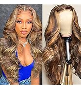 Highlight 13x4 Lace Front Wigs Human Hair Ombre 4/27 Honey Blonde Frontal Wigs Pre Plucked with B...
