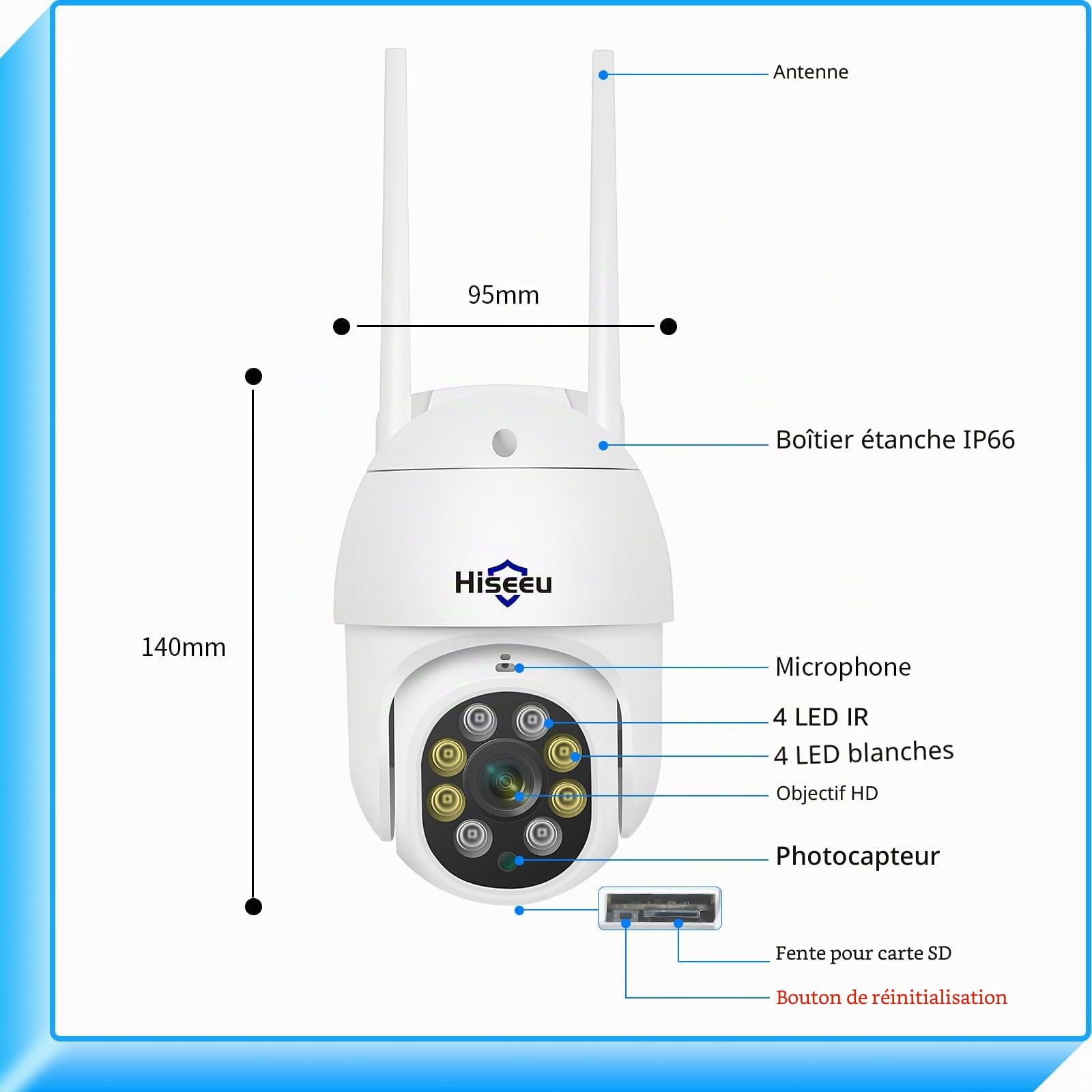 Hiseeu 5MP Caméra de Surveillance WiFi Extérieure, PTZ Caméra IP Vision Nocturne Couleur, Détection Humaine, Suivi Automatique 355° 90°, Audio Bidirectionnel, Compatible Alexa Carte SD Étanche IP66