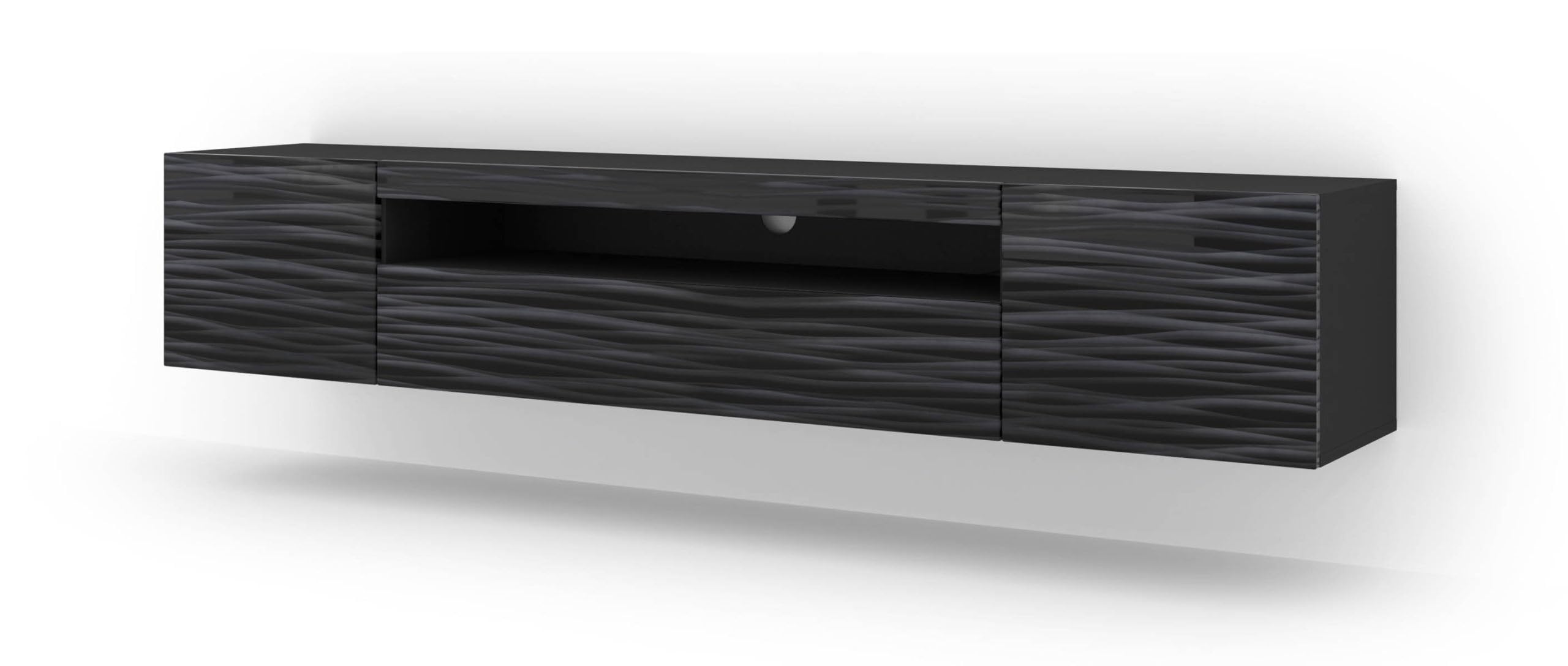 Homlando TV-Schrank Aura Schwarz Sahara 200x37x42 cm, MDF Platte, Hängend oder Stehen,Universal Fernsehschrank, Lowboard mit Stauraum, Kabelöffnung, Wohnzimmer (Schwarz Sahara)