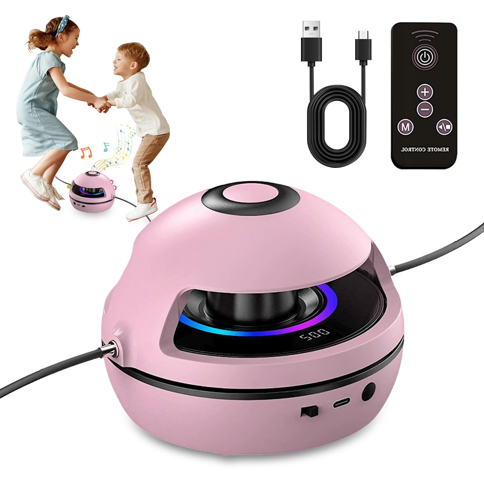 Music Jump Rope Machine, Kids Skipping Rope, Skipping Rope with Counter, 1-10 Speed, Skipping Ropes Kids with Remote Control & Bluetooth Music, Gym Equipment for Youth, Family Games