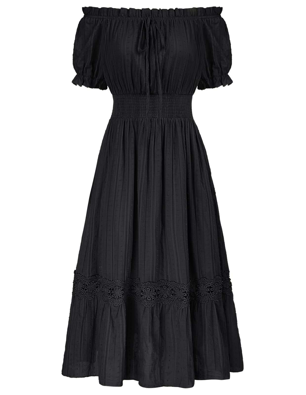 SCARLET DARKNESS Damen Renaissance Kleider Schulterfrei Puffärmel Gesmokte Taille Baumwollkleid