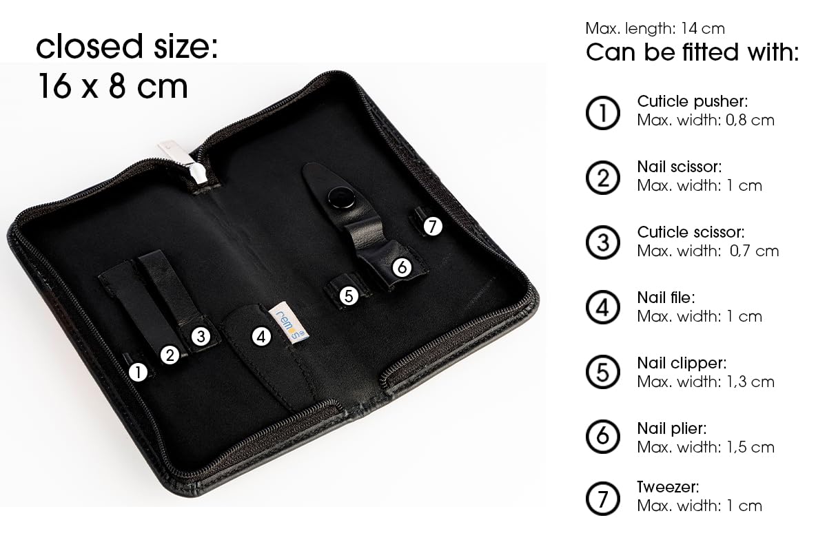 REMOS Set manicure in vera pelle, vuoto, per 7 strumenti - nero