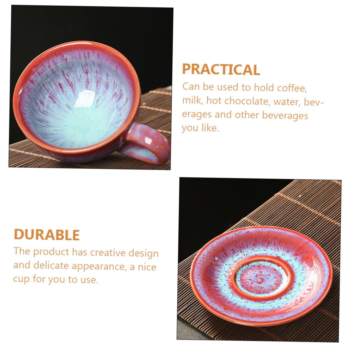 Juego de Taza y Platillo de Cerámica Roja Taza de Café con Plato Diseño Europeo para Hogar y Oficina Set Versátil para Bebidas Calientes y Frías