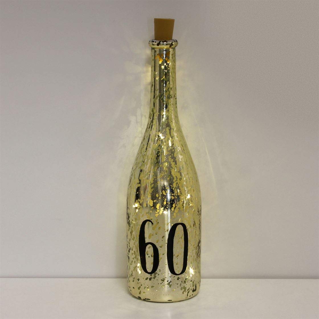 Signography Gold Crackle Glaze Battery Light Up Bottle With Number - 60Th Birthday Gift