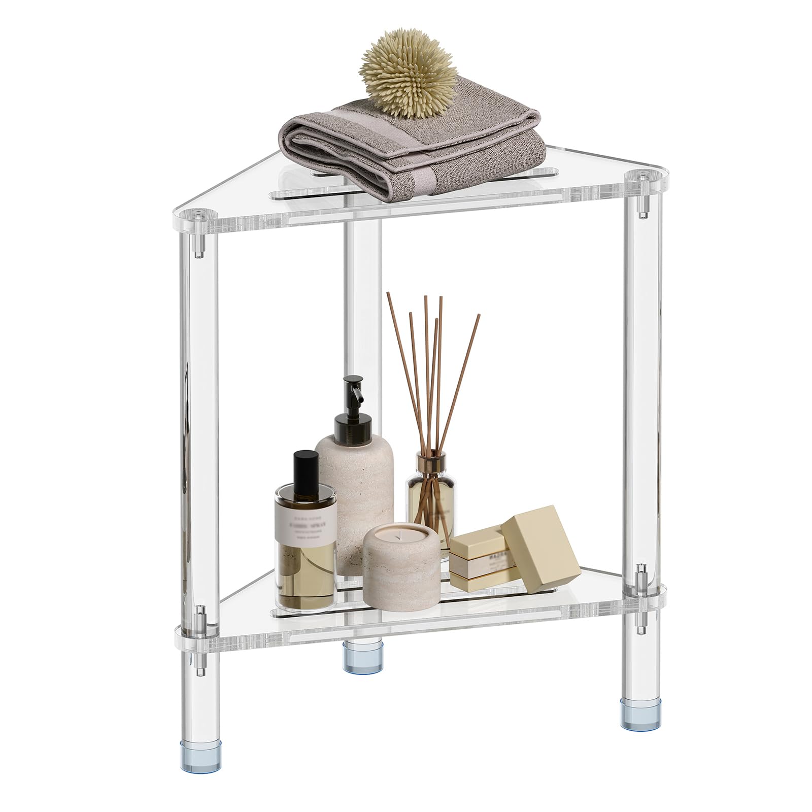 GOIOOIA Acrylic Corner Shower Stool for Shaving Legs 11.42" D X 11.42" W X 17.91" H, Triangle Foot Rest With Storage Shelf, Heavy Duty, for Inside