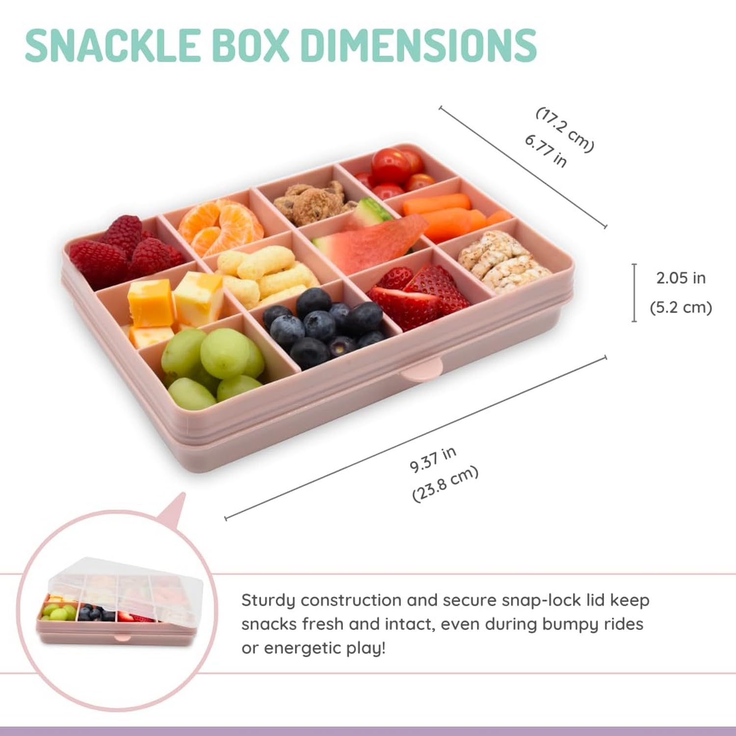 Melii Snackle Box with 12 Individual compartments, Removable dividers, Snack Capacity 4oz/114ml Each, Pink 1