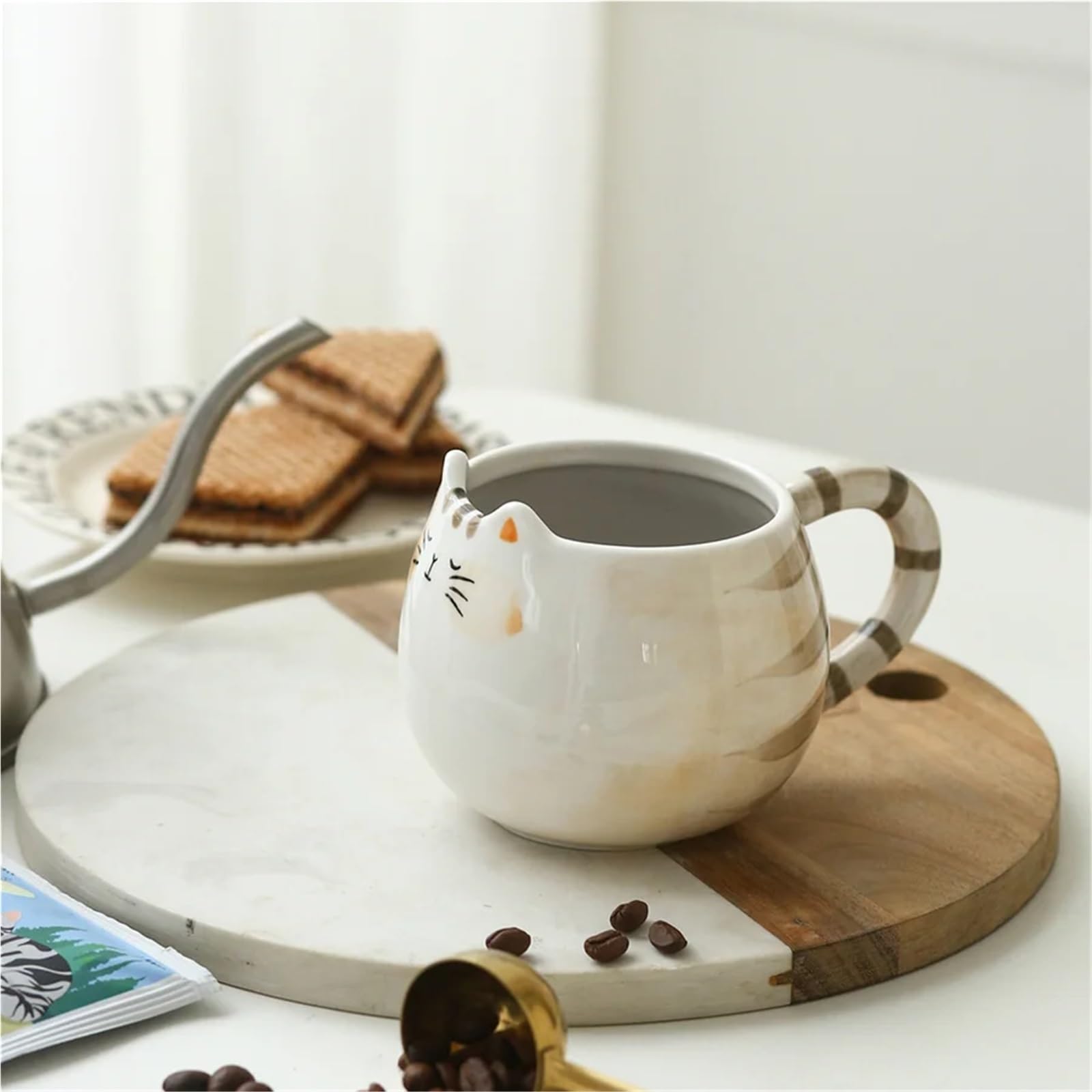 Taza de cerámica bonita, taza con forma de gato, tazas de leche, café y agua de 380ml/13oz, 2 uds. Para Boda