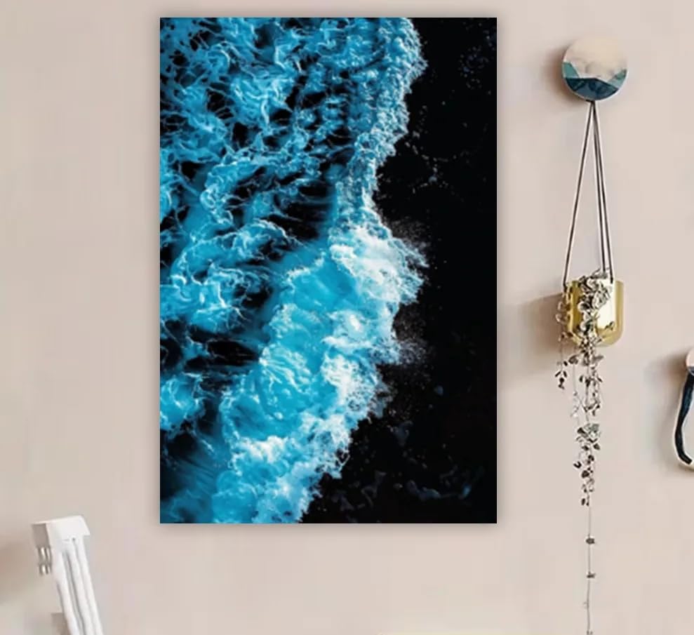 Lienzo decorativo abstracto de olas azules: arte impreso de 40 x 55 cm para salones