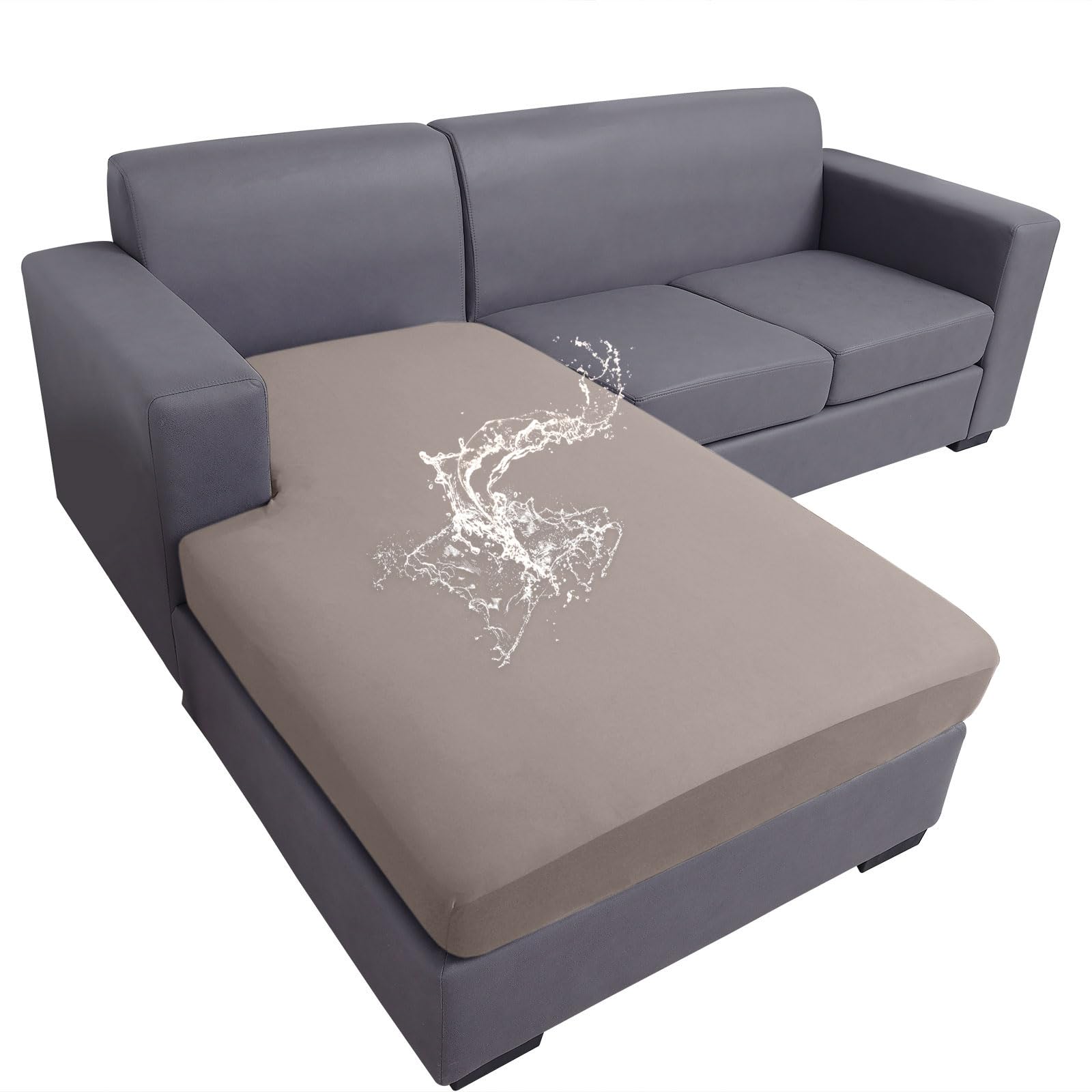 hyha Waterproof Couch Cushion Covers, Sectional Couch Sofa Covers Washable, L Shape Sofa Cushion Covers, Waterproof Couch Covers for Sectional Sofa Pets Chaise Lounge Cover (Chaise Cover, Taupe)