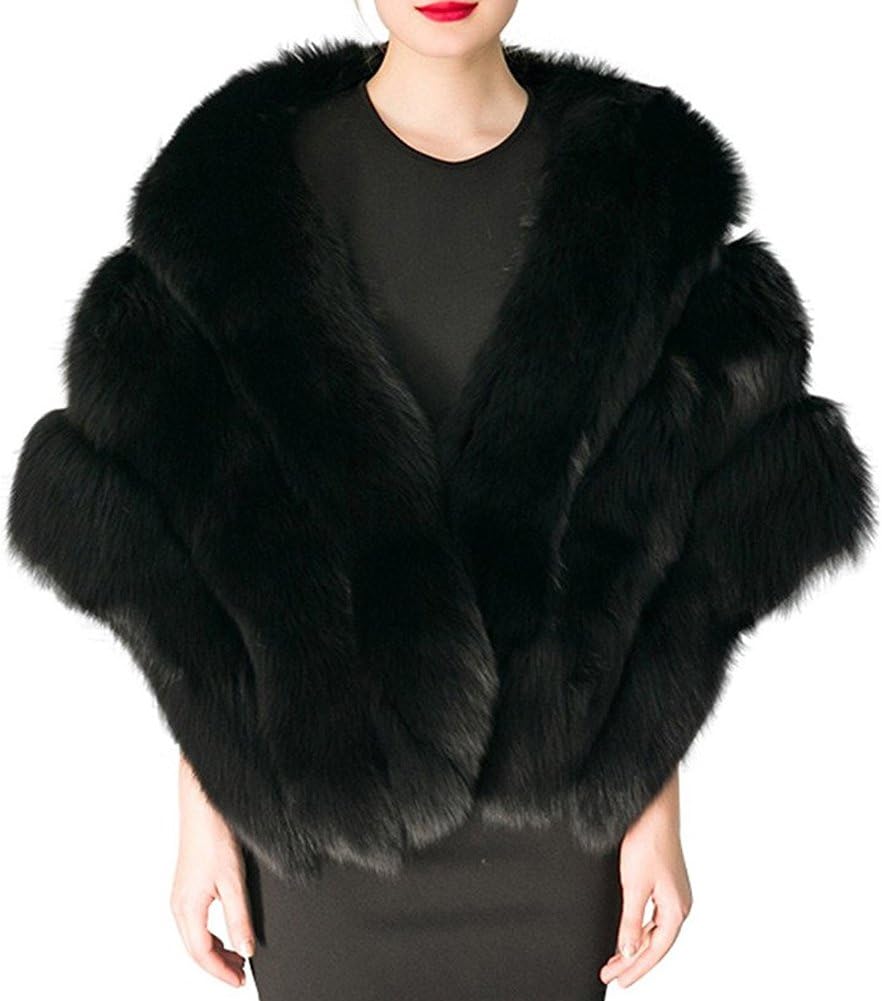 FOLOBE Wedding Faux Fur Bridal Scarves Jacket Stoles Women's Thicken Faux Fur Wrap Shawls Shrug Warm Poncho for Winter Wedding Dress