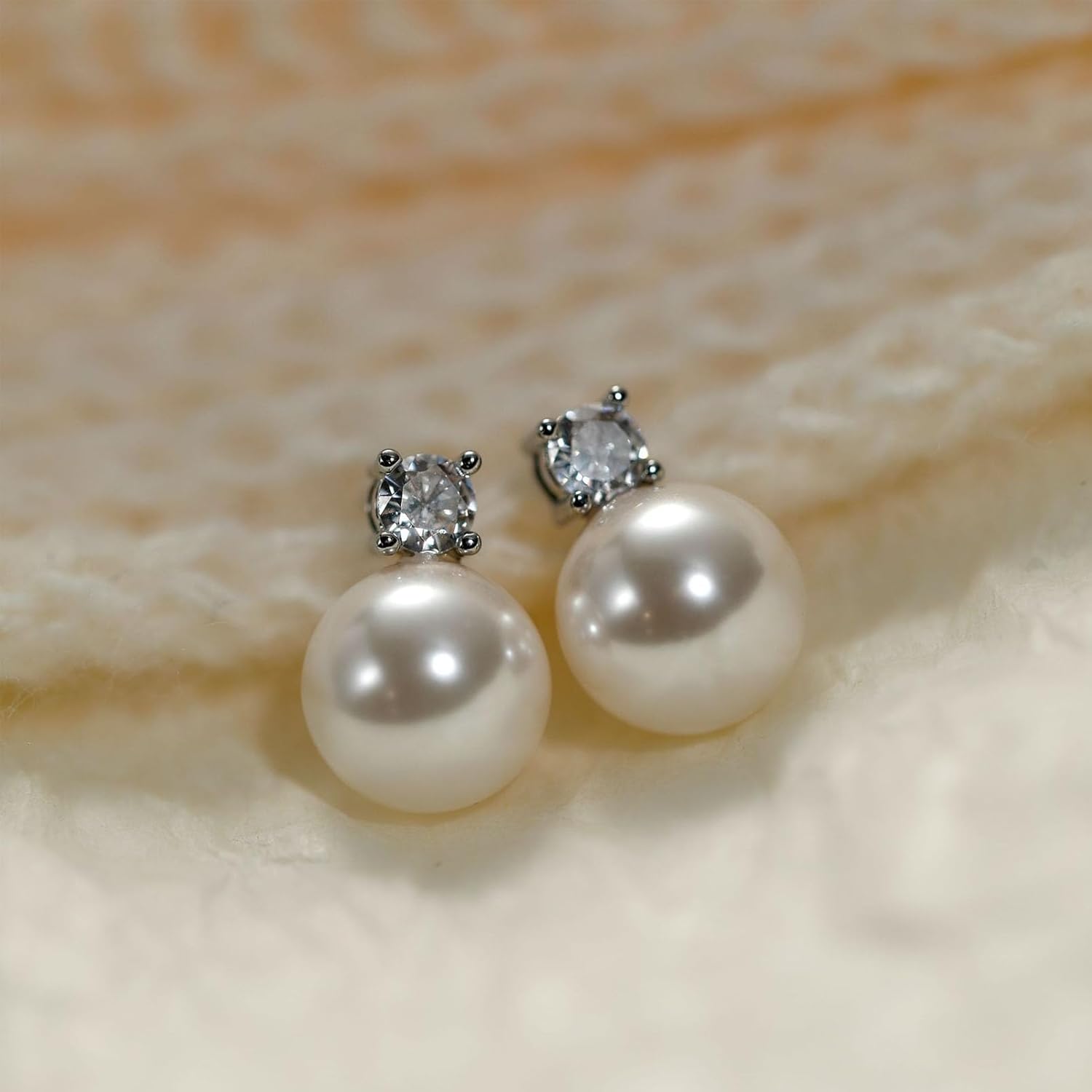 Silver Pearl Stud Earrings for Women Dainty White Round Pearl Post Trendy Cubic Zirconia Stud Drop Earrings Bridal Wedding Earring Jewelry Gifts - Image 8