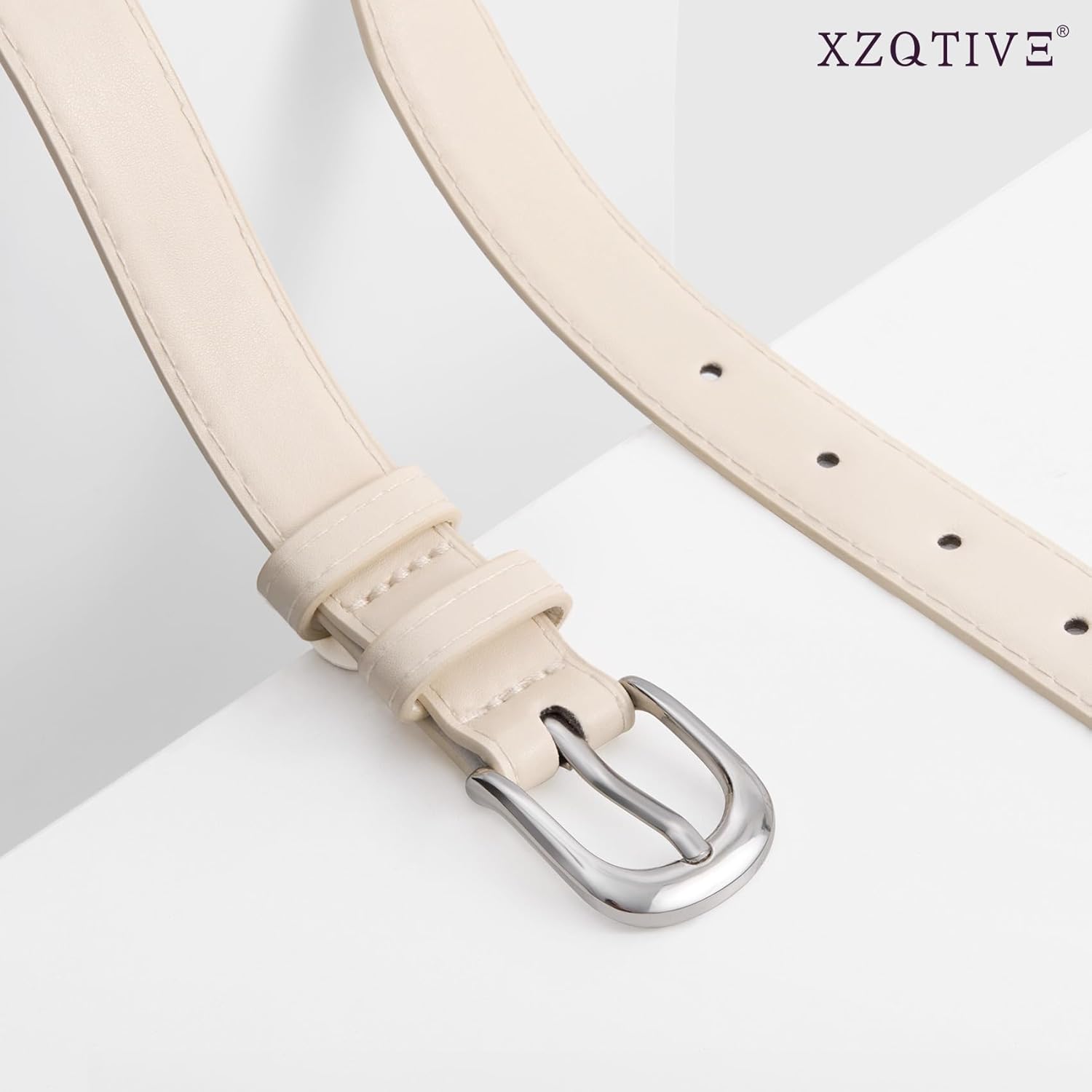 XZQTIVE Casual Leather Thin Belt for Women Fashion Ladies Waist Dress Belt for Jeans Pants with Silver Buckle - Image 3