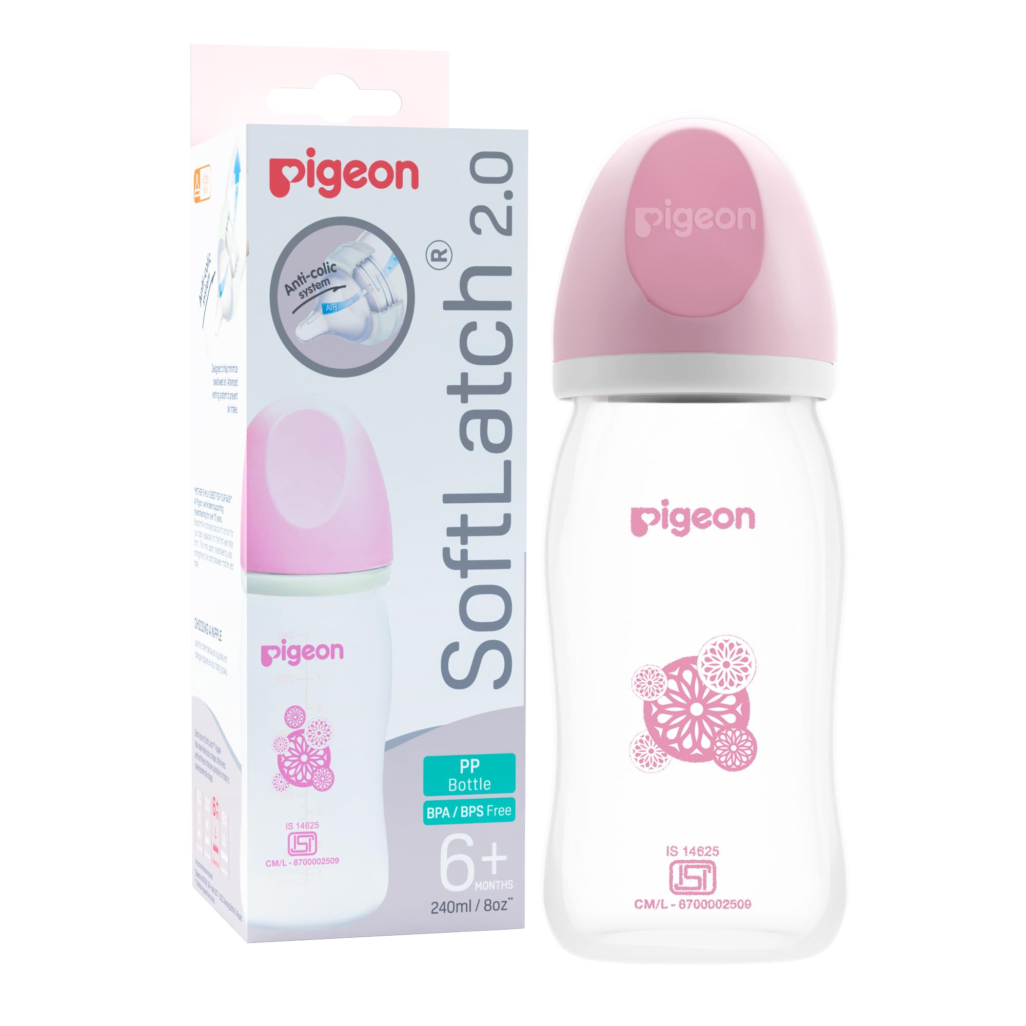 Pigeon Softlatch 2.0 Wide Neck Feeding Bottle 240ML | Baby Milk Bottle for 6 Months to 3 Years | BPA-Free, Anti-Colic, Nipple Collapse-Resistant | Feeding Bottle for Kids & Toddlers (Pink Hood)-image-8