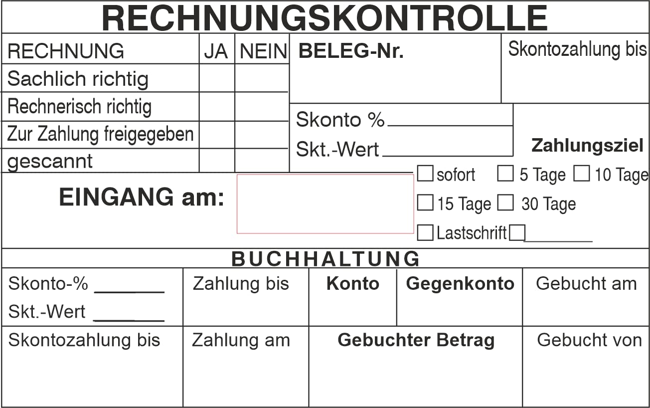 Kontierungsstempel/Rechnungsprüfung - mit trodat Professional Datumstempel 54120 – Custom- 116x70 mm) in verschiedenen Ausführungen, Büro, Buchungsstempel, Firmenstempel