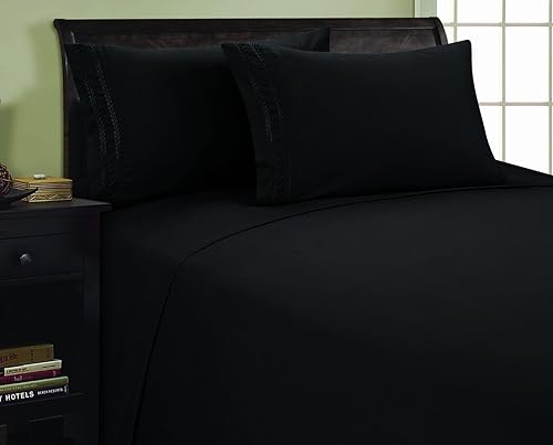 Elegance Linen 1200 Thread Count Chain Design Egyptian Quality Luxurious Silky Soft Wrinkle & Fade Resistant 4-Piece Sheet Set, Deep Pocket Up to