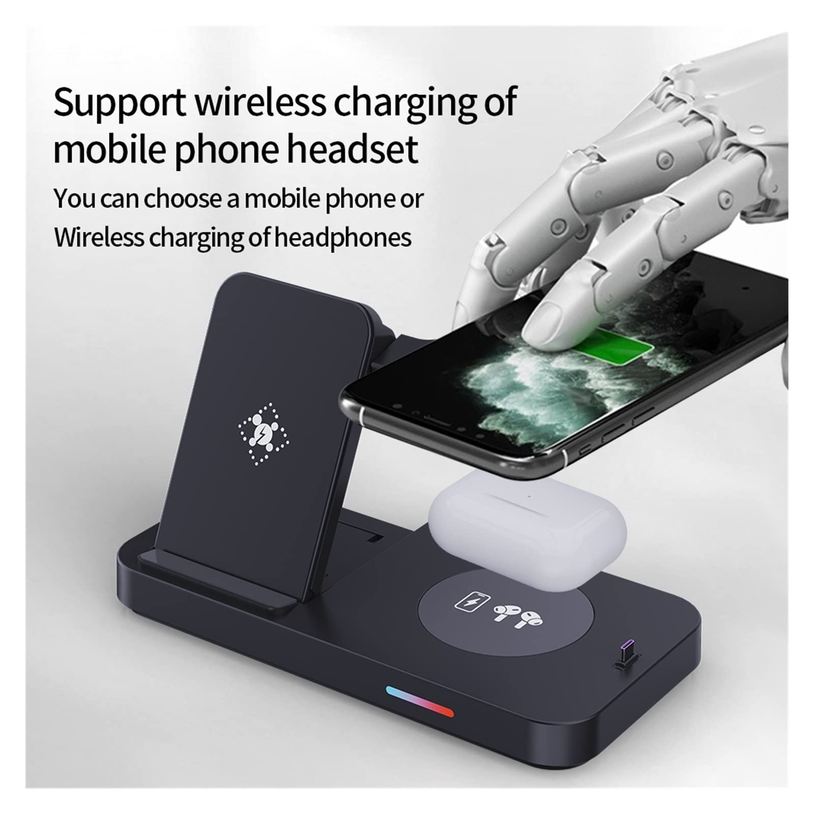 Support de Chargeur sans Fil Station Charge Rapide 30W for écouteur téléphone Montre Compact et Puissant(Blanc)