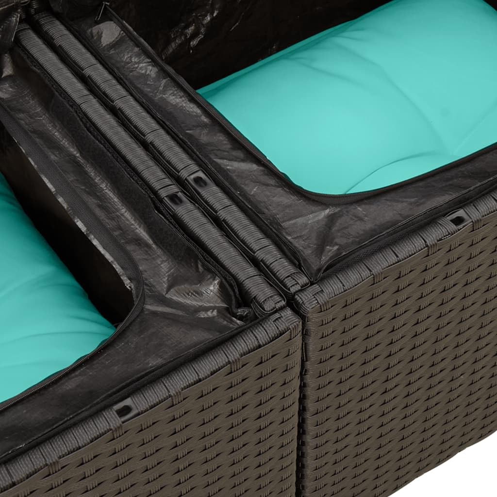 Set di 10 divani da giardino in polyrattan nero con tavolo | Salotto modulare in rattan per balcone, terrazza e giardino: con pratico vano portaoggetti sotto le sedute e tavolo in legno