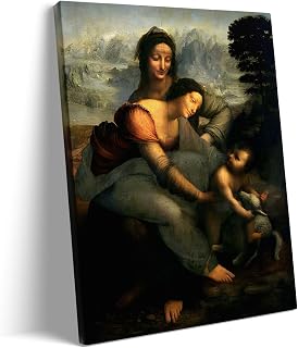 Jesus and Virgin Mary Canvas Wall Art Decor Framed Painting - Family Oil painting, Madonna with Saint and Lamb, Inspirational Christian Artwork for Home Decor, Vintage Picture Print 11X14 inch