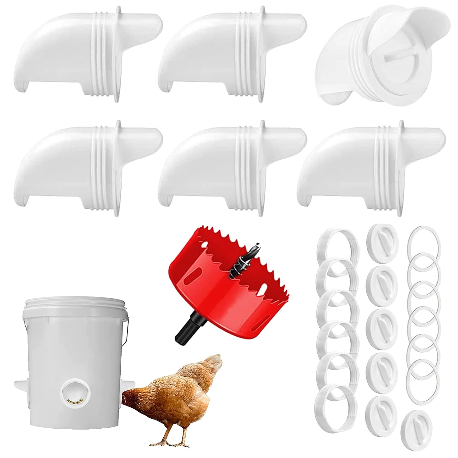 DIY Chicken Feeders No Waste, Automatic Poultry Feeders Kit, 6 Ports