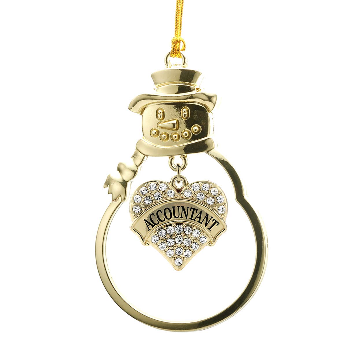 Inspired Silver - Accountant - Gold Christmas Ornament - Pave Heart Charm Christmas Tree Ornament with Cubic Zirconia - Snowman Hanging Decoration