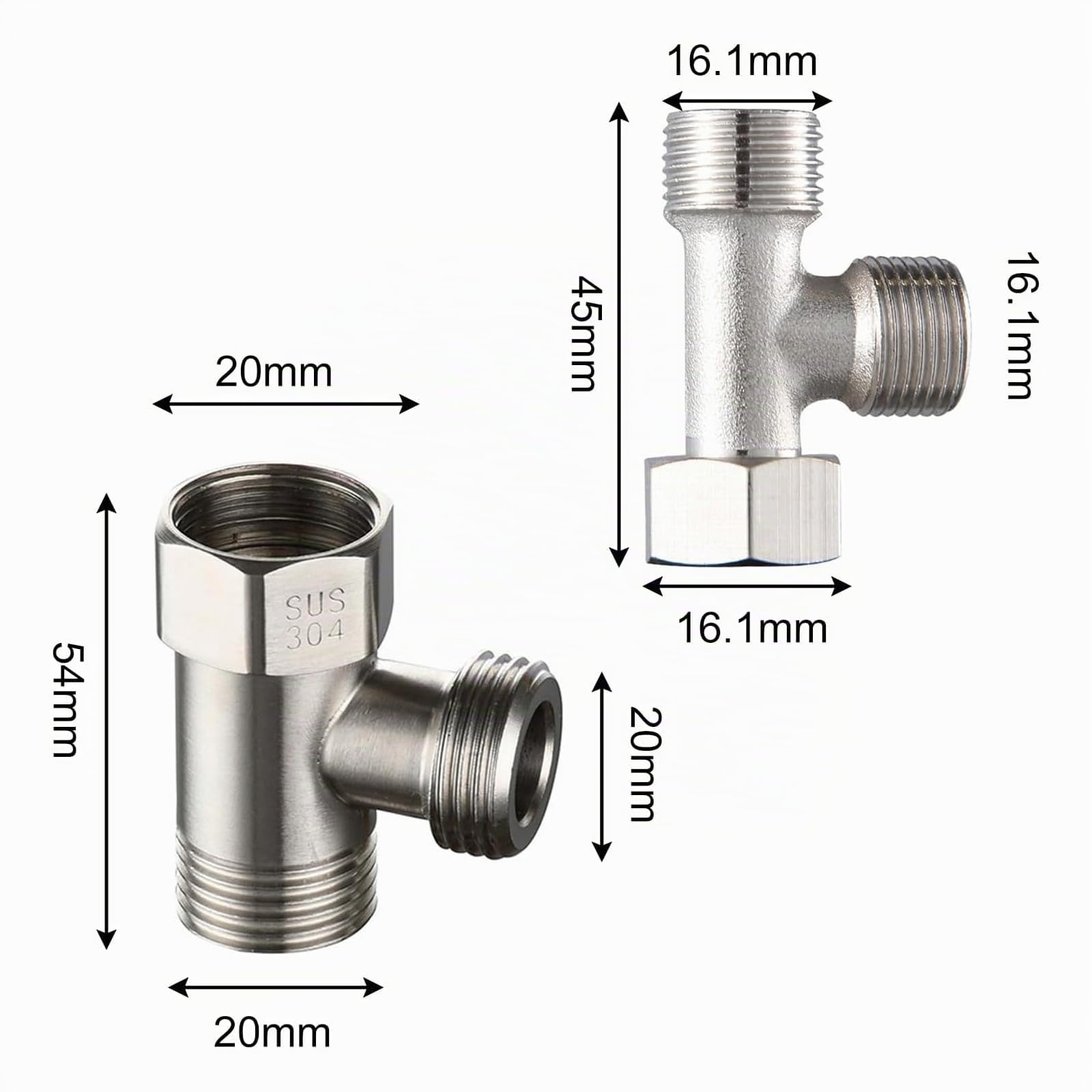 2 Pezzi Valvola Connettore 3 Vie, Valvola Collegamento Adattatore a Forma di T, valvola di Scarico Nichelata Rotazione 180 Gradi per WC Bagno Cucina Tubo Doccia, (1/2", 3/8")