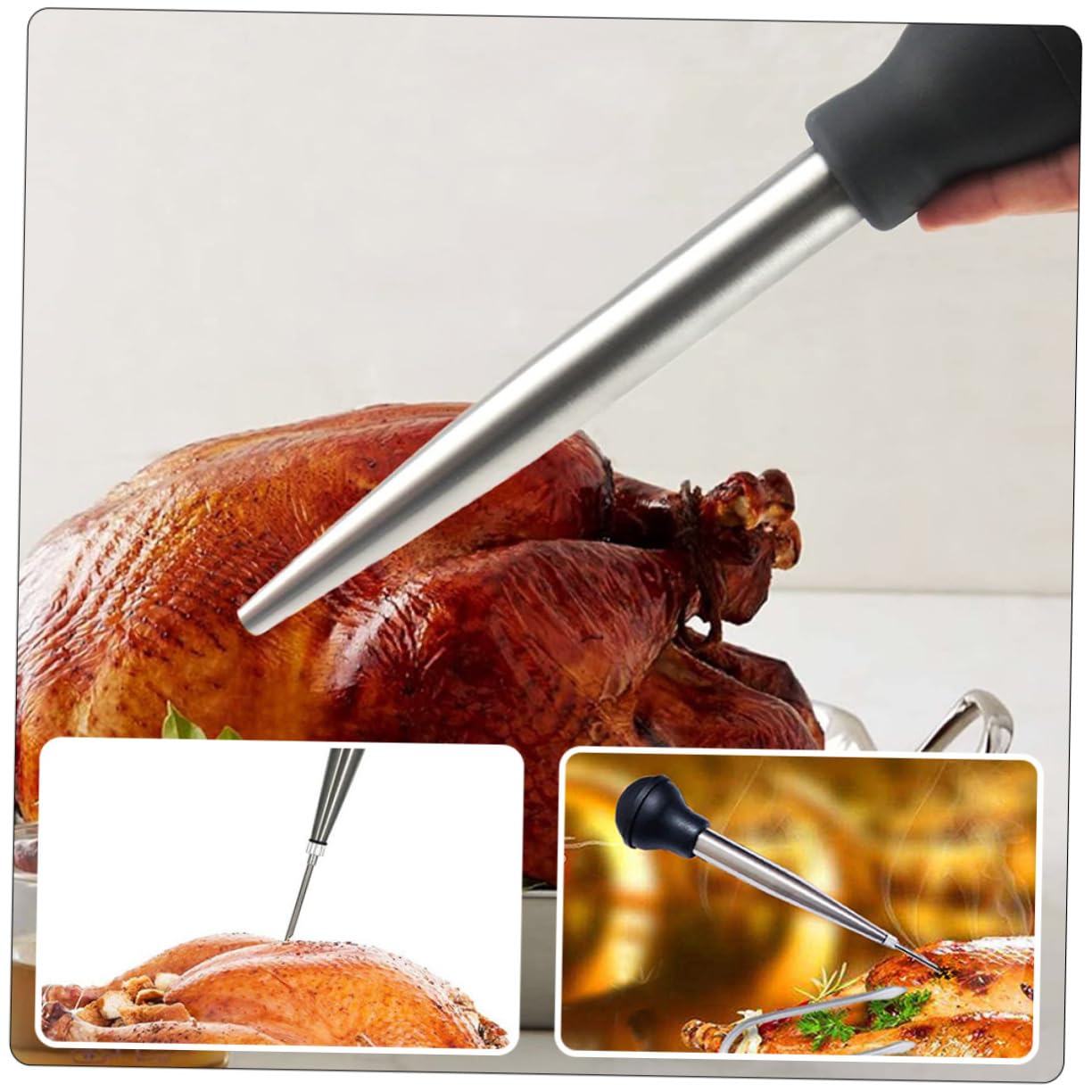 BRIGHTFUFU Turkey Seasonings Injector Food Injector Set Compact Oil Suction Pump for Meat Turkey Marinade Injection