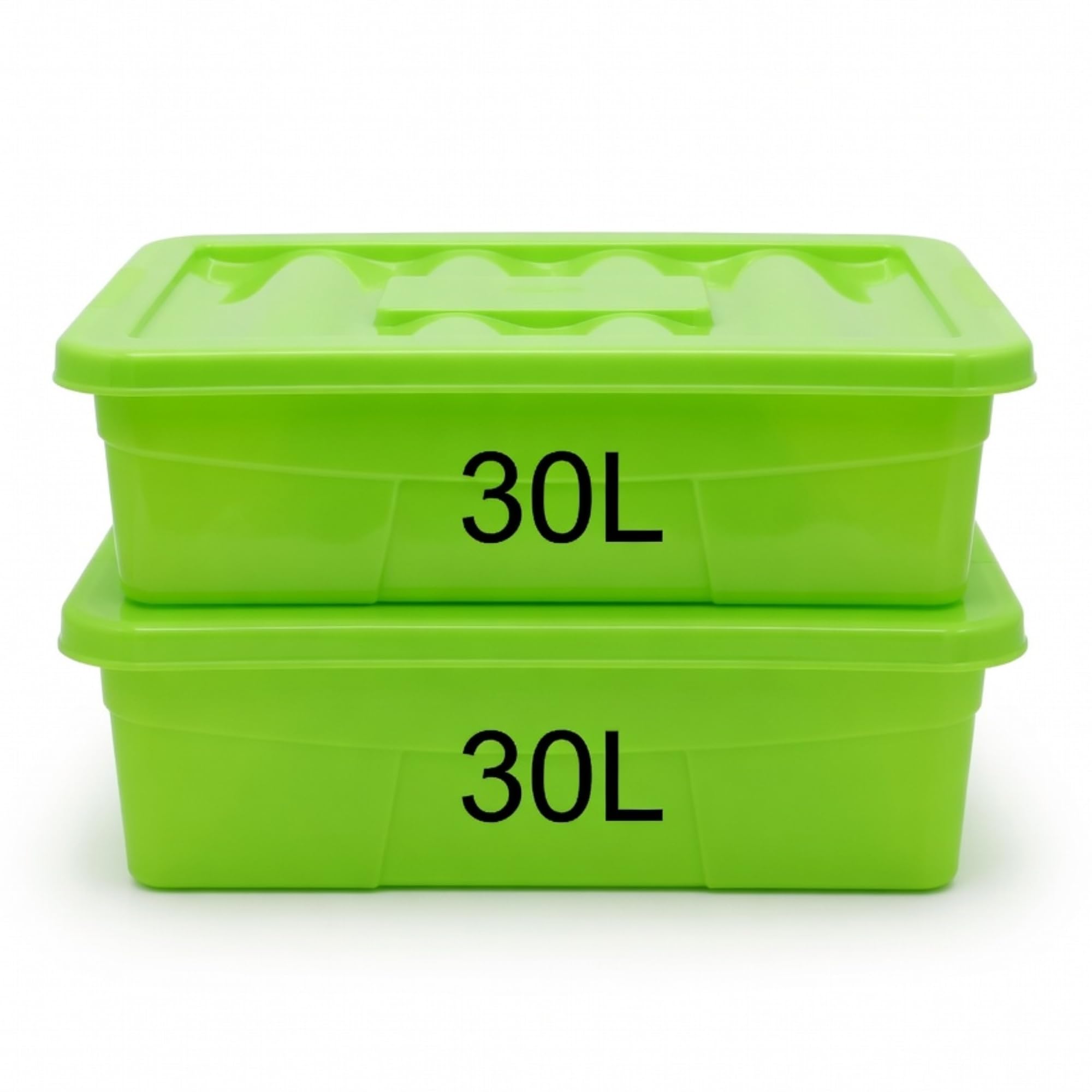 ALEEZ 30L Underbed Storage Box With Lid - Stackable Nestable Plastic Storage Boxes, Space-saving Multipurpose Tinted Box Organizer for Clothes, Toys & Duvets (Green, 2x 30 Liter)