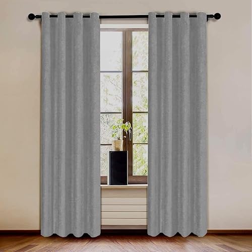 Cortinas opacas de felpilla de doble cara para sala de estar, cortinas con aislamiento térmico de lujo suaves, cortinas con ojales (gris claro, 52