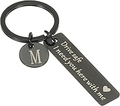 PATIKIL Drive Safe Keychain, 1 Set Keychain with Letter M I Need You To Be Here With Me Personalized Keychain with Gift Box for Him Valentine's Day, Black