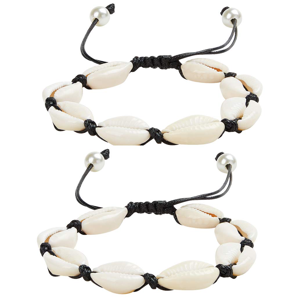 ZHQI Nature Shell Pearl Anklet Bracelet Adjustable Boho Beach Rope Handmade Foot Jewelry for Women Girls 2Pcs (Black Rope Anklet Bracelet) (B07S8DB7BW) Amazon Price History, Amazon Price Tracker