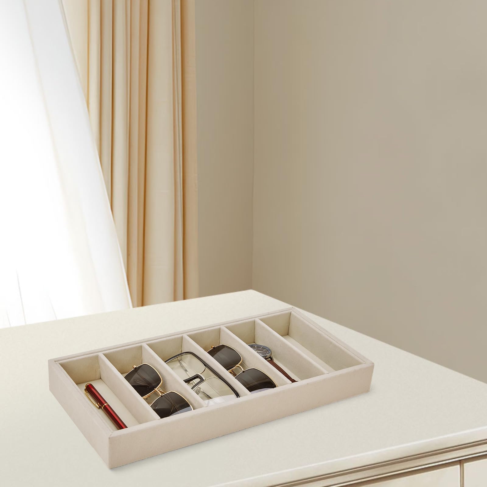 2 organizer per occhiali da sole, 6 scomparti, in velluto, per occhiali, anelli, collane, bracciali, orologi, per donne e uomini