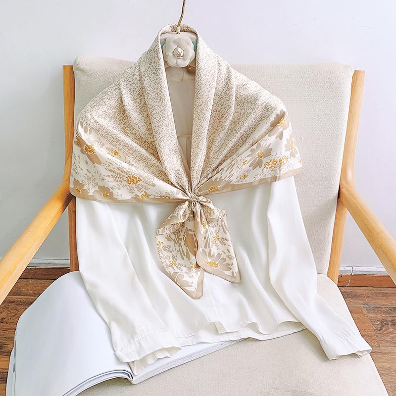 Image of Printed Poly Silken feel Scarf Stole for Women | Stylish, Soft, & Lightweight | Satin Feel Neck Scarf, Hair Scarf, Head Scarf for Women | Square Silk Stole for Handbag