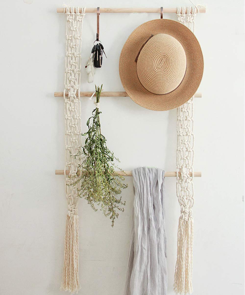 LSHCXBoho Macrame Floating Swing Hanging Shelf Wall Display Storage Shelves Cotton Rope Organizer Rack