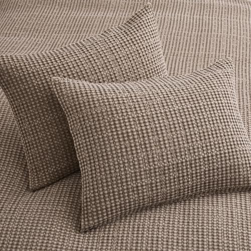 Image of Levtex Home Mills Waffle King /Cal King Quilt Set (106x92in) with 2 Pillow Shams (36x20in) - Cocoa - Cotton Waffle King Size Quilt Bedding Set - Lightweight, Soft, Pre-Washed