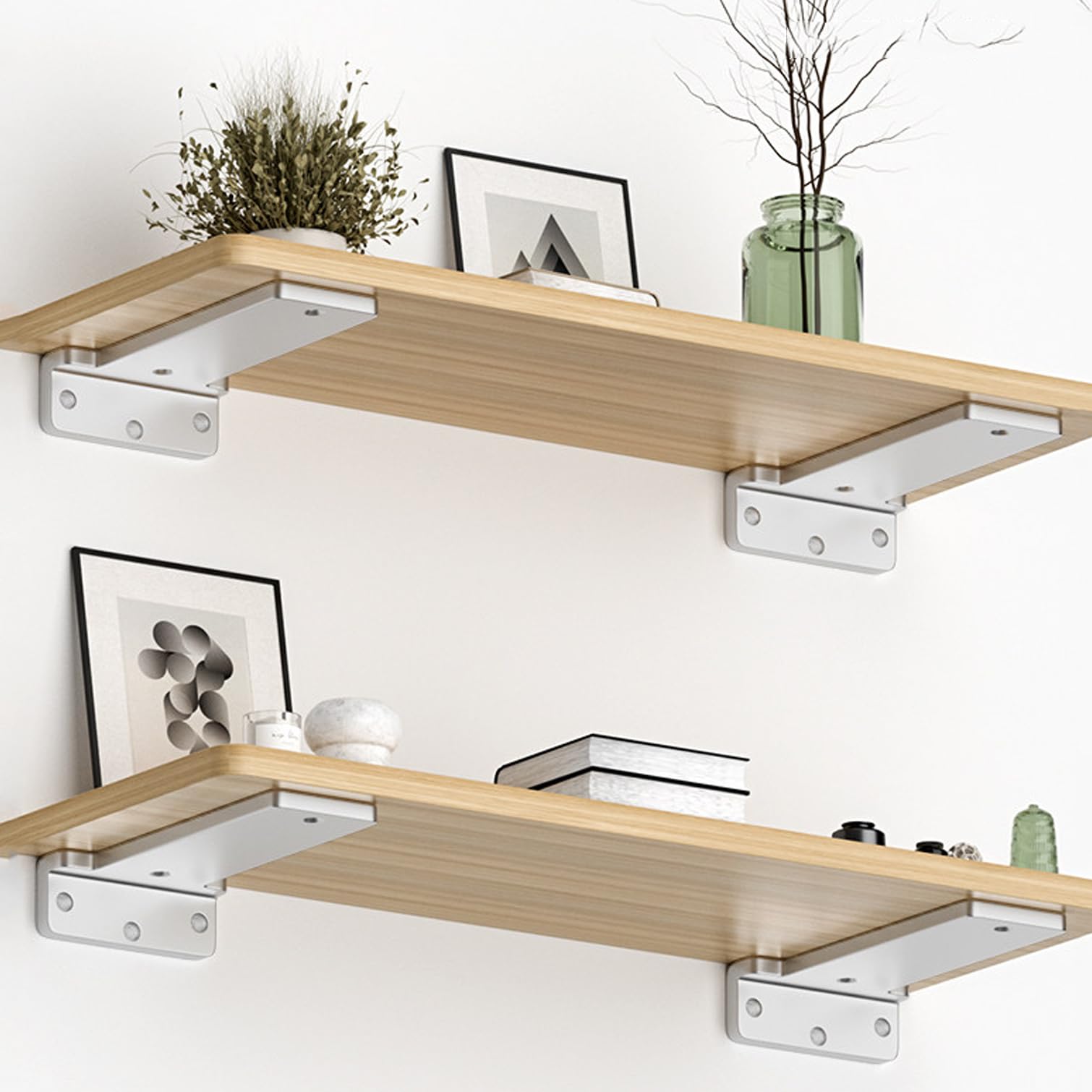 2 Pzs Soportes para Estantes Flotantes,Escuadras para Estanterias Pared Ocultos en Forma de L,para Hogar Oficina,Acero Inoxidable,Ahorra Espacio,Carga 400Kg (150mm)