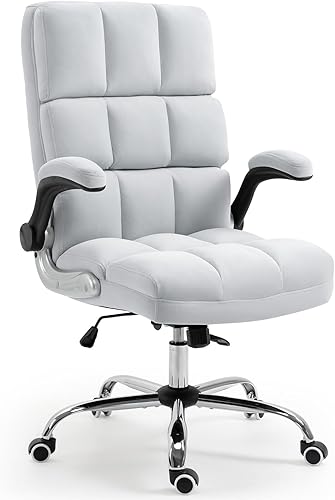 ECOTOUGE Silla de oficina ejecutiva, silla de escritorio cómoda con respaldo alto, silla ergonómica de terciopelo para computadora con ángulo de