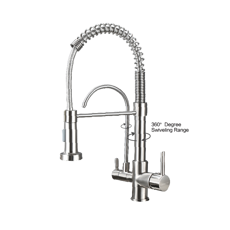Faucet 3 Way Brass With Pull Out Spray Multifunction Kitchen Water Purifier Faucet Brushed C - View #11