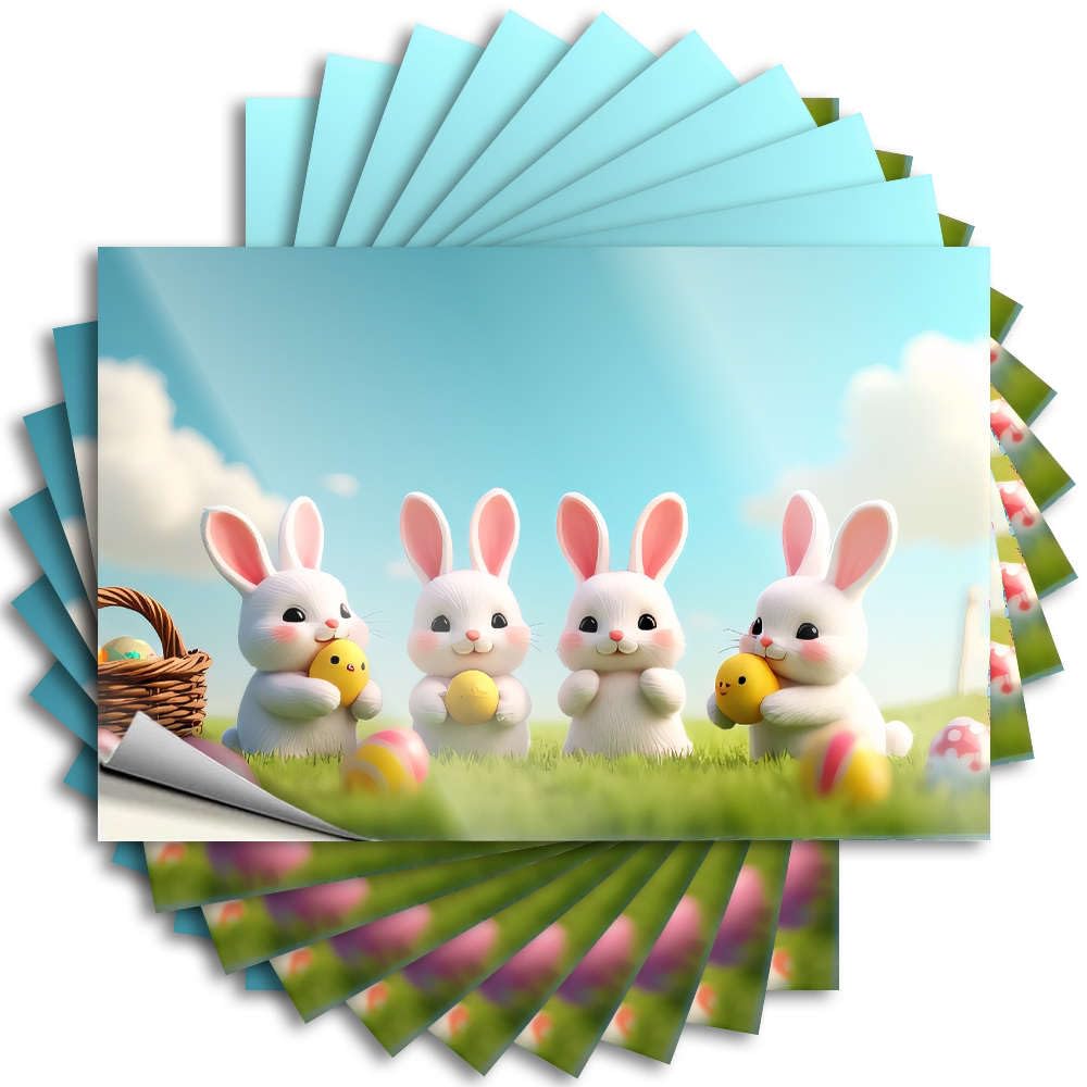 Four Cute Bunnies Holding Colorful Eggs. Decal Cool Bedroom Accessories | Southern Laptop Removable Decal Pack(12X18CM)