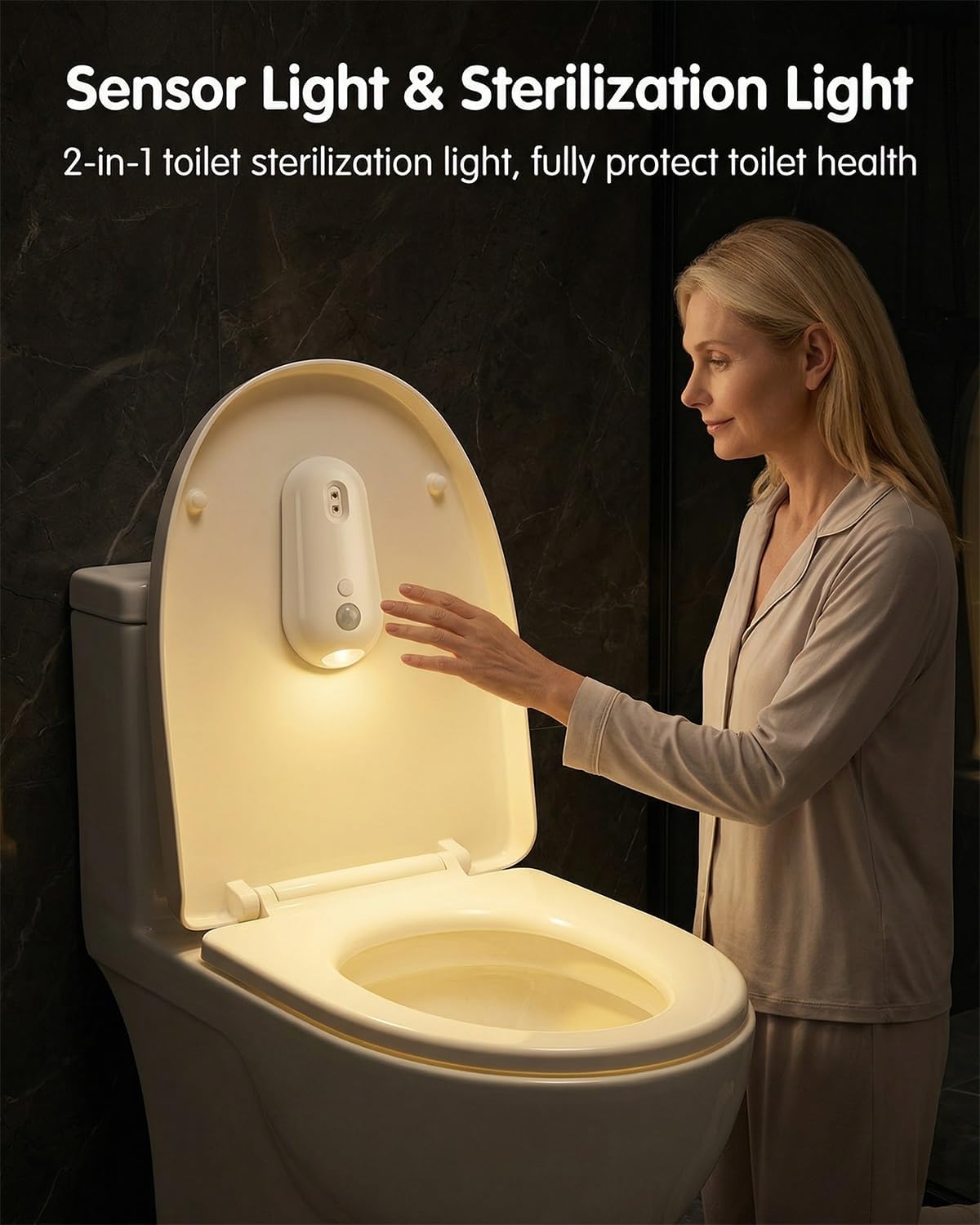 Self Cleaning UV Toilet Sanitizer and Night Light Elderly Motion Activated Rechargeable Toilets Lights Adhesive Sensor Smart Shared Bathroom Automatic Toilet Nightlight Mounted Bowl Seat(3pcs)